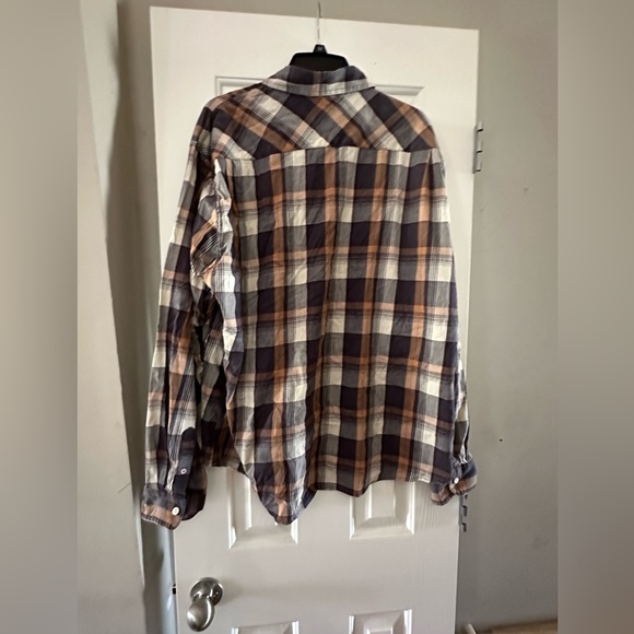 Wrangler flex For Comfort Brown Blue Plaid Button Down Men's Shirt XXL - Picture 2 of 7